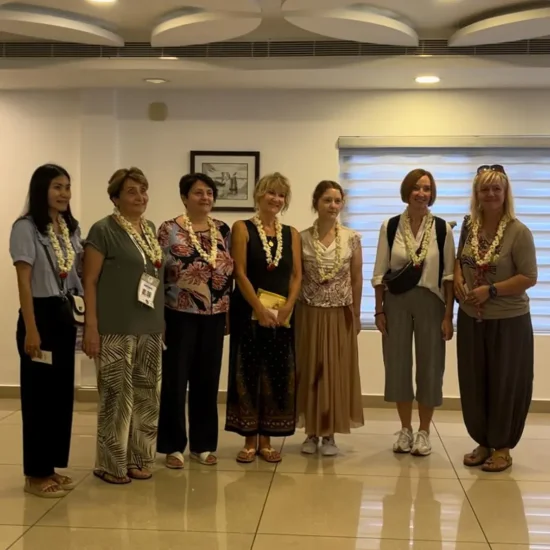 Foreign guests receiving a traditional Indian welcome from forest canopy resort staffs